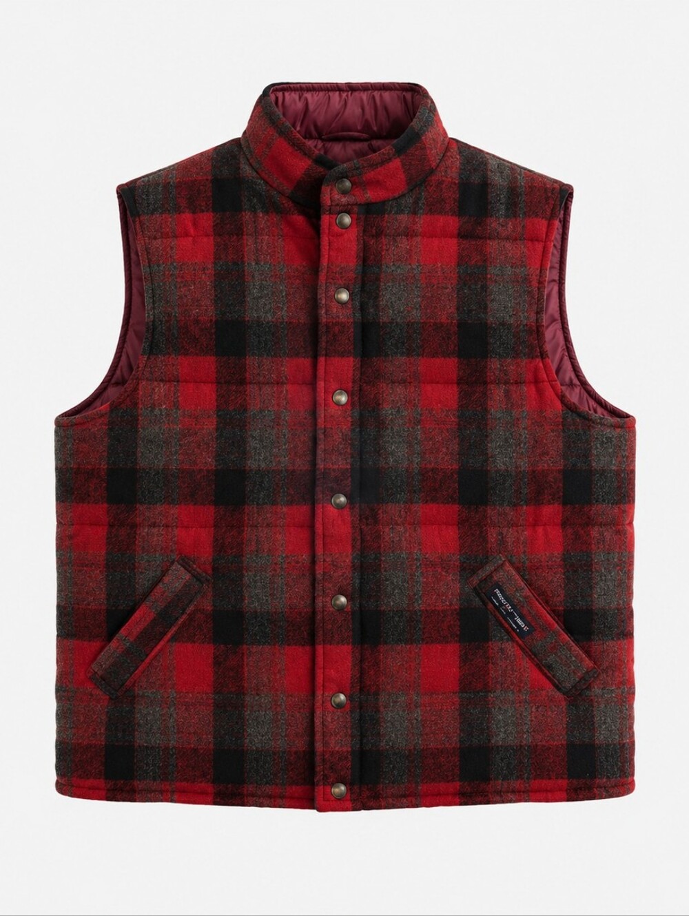 80s Wool Red & Black Reversible Plaid Quilted Vest